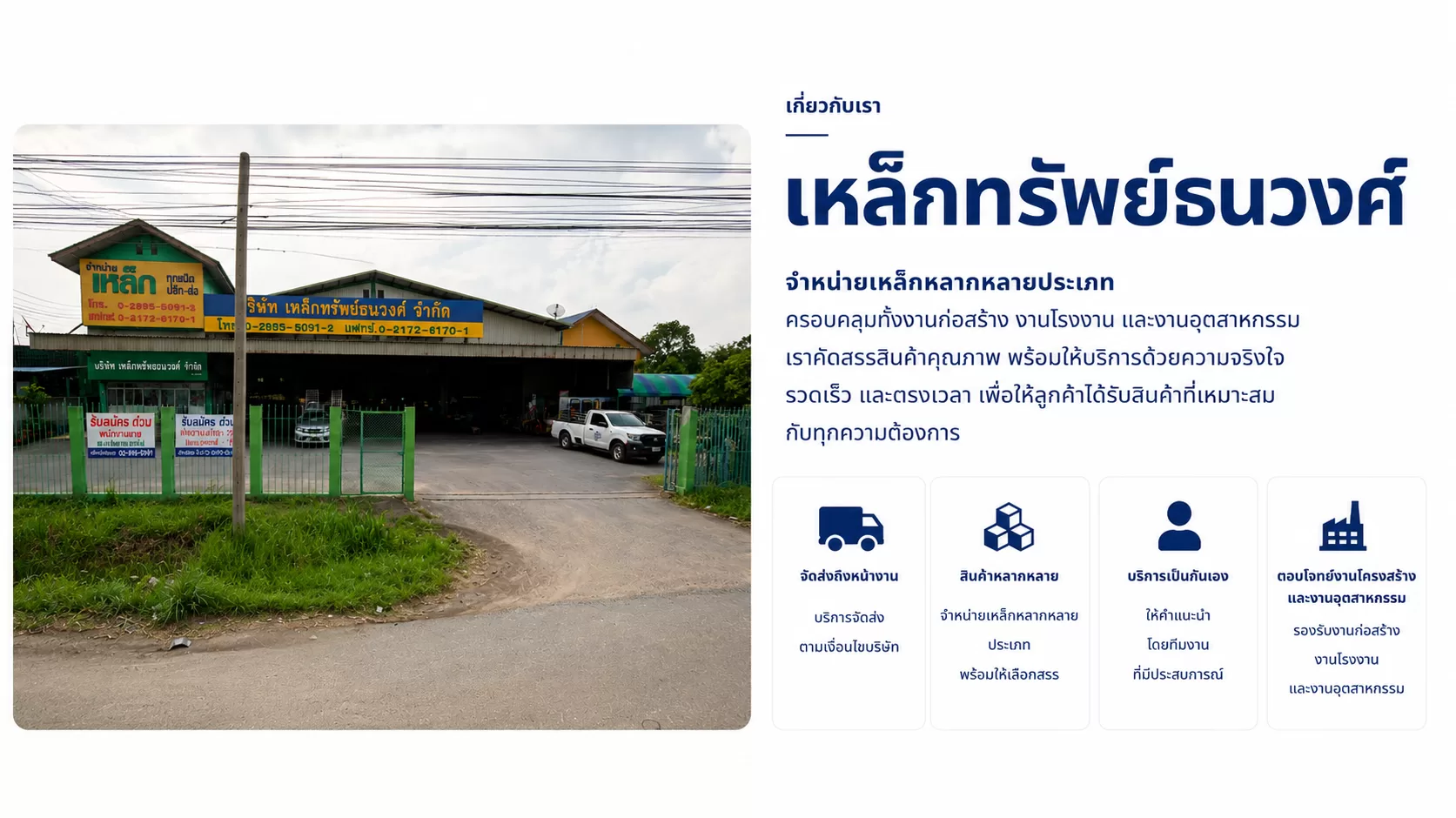 หน้าร้านเหล็กทรัพย์ธนวงศ์ จำหน่ายเหล็กรูปพรรณเเละเหล็กเส้นก่อสร้าง